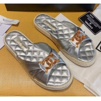 Best Price Chanel Quilted Leather CC Knot Flat Slide Sandals 040812 Silver 2021