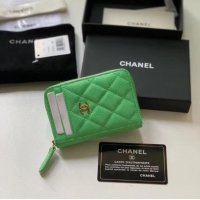 Luxury Cheap Chanel card holder Calfskin AP1650 green