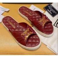 Popular Chanel Quilted Leather CC Knot Flat Slide Sandals 040812 Burgundy 2021