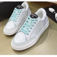 Stylish Chanel Calfskin Sneakers G36295 White/Blue 2021