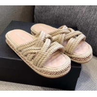 Top Grade Chanel Cord Slide Sandals G36926 Beige 2021