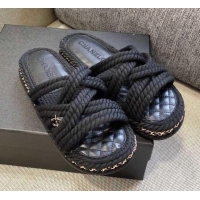 Unique Style Chanel Cord Slide Sandals G36926 Black 2021