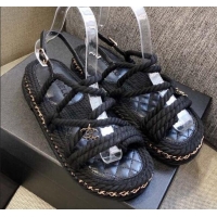 Purchase Chanel Cord Sandals G36925 Black 2021