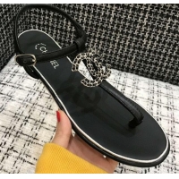 Good Quality Chanel Lambskin Flat Thong Sandals with Chain CC 040899 Black 2021