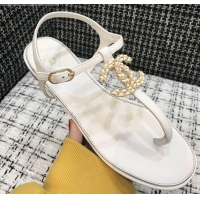 Low Price Chanel Lambskin Flat Thong Sandals with Chain CC 040899 White 2021