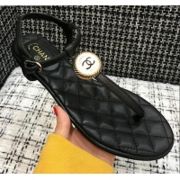 Good Taste Chanel Lambskin Flat Thong Sandals with Button Charm 408104 Black