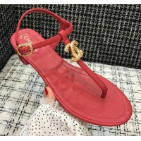 Best Grade Chanel Lambskin Flat Thong Sandals with Metal CC 408104 Red 2021