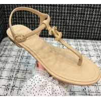 Good Looking Chanel Lambskin Flat Thong Sandals with Metal CC 408104 Beige 2021