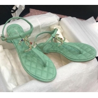 New Style Chanel Lambskin Flat Thong Sandals with Stone CC 408118 Green 2021