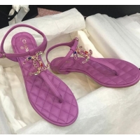 Best Product Chanel Lambskin Flat Thong Sandals with Stone CC 408118 Purple 2021