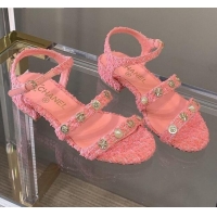 Luxurious Chanel Tweed Flat Sandals G37212 Pink 2021