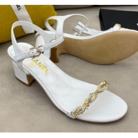 Best Price Chanel Goatskin Leaf Charm Sandals G37336 White 2021