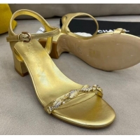 Good Quality Chanel Goatskin Leaf Charm Sandals G37336 Gold 2021