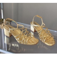 Duplicate Chanel Laminated Lambskin Mesh Sandals G36876 Gold 2021