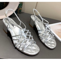 Best Price Chanel Laminated Lambskin Mesh Sandals G36876 Silver 2021