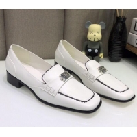 Perfect Chanel Contarsting Trim Lambskin Loafers 428101 White 2021