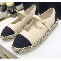 Good Quality Chanel Leather Braided Trim Mary Janes Ballerinas 428104 White 2021