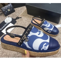 Low Price Chanel Slingback Print Canvas Espadrilles 042946 Blue 2021