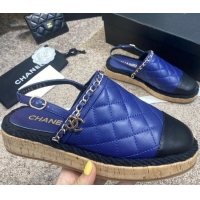 Good Product Chanel Quilted Lambskin Slingback Espadrilles 042949 Royal Blue 2021