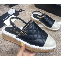 Duplicate Chanel Quilted Lambskin Slingback Espadrilles 042949 Black 2021