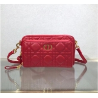 Top Quality DIOR CARO DOUBLE POUCH Supple Cannage Calfskin S5037U Red