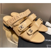 Low Cost Chanel Lambskin Embroidered Strap Flat Sandals 042956 Apricot 2021