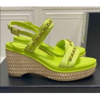 Low Cost Chanel Calfskin Chain Wedge Sandals 042959 KIwi Green 2021