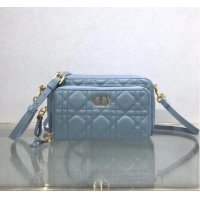 Best Quality DIOR CARO DOUBLE POUCH Supple Cannage Calfskin S5037U light blue