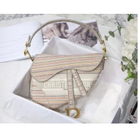 New Design DIOR Embroidery Striped Color SADDLE BAG M0446C Beige