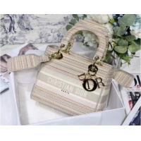 Top Design DIOR MEDIUM LADY D-LITE BAG D-Stripes Embroidery M0565 Beige