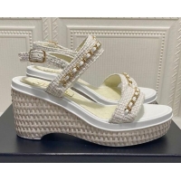 Best Price Chanel Tweed Chain Wedge Sandals 042963 White 2021