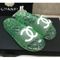 Top Quality Chanel Flat Transparent Color CC Slide Sandals 042991 Bright Green 2021