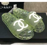 Cute Chanel Flat Transparent Color CC Slide Sandals 042992 Light Green 2021