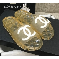 Super Quality Chanel Flat Transparent Color CC Slide Sandals 042992 Yellow 2021