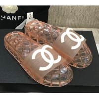 Top Quality Chanel Flat Transparent Color CC Slide Sandals 042992 Pink 2021