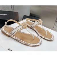 Low Price Chanel Braided Flat Thong Sandals 050604 White 2021