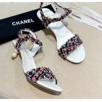 Perfect Chanel Tweed Pearl Heel Sandals 050610 Multicolor 2021