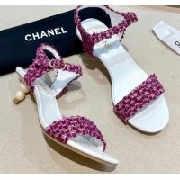 Low Cost Chanel Tweed Pearl Heel Sandals 050610 Lilac Purple 2021