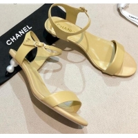 Best Design Chanel Calfskin Pearl Heel Sandals 050617 Nude 2021