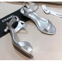 Best Price Chanel Calfskin Pearl Heel Sandals 050617 Silver 2021