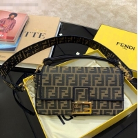 Top Quality Fendi FF Fabric Medium Baguette Bag F1292 Brown/Black 2021