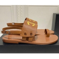 Best Quality Chanel Calfskin Thong Flat Sandals G36885 Brown 2021