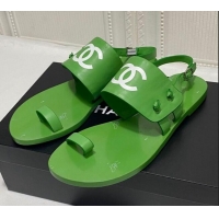 Sumptuous Chanel Calfskin Thong Flat Sandals G36885 Green 2021