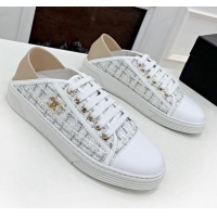 Perfect Chanel Tweed Lace up Sneakers 050786 White 2021