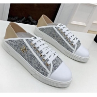 Popular Style Chanel Tweed Lace up Sneakers 050786 Gray 2021