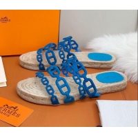 Good Quality Hermes "Chaine d'Ancre" Espadrille Slide Sandals 022581 Blue 2021