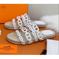 Top Quality Hermes "Chaine d'Ancre" Espadrille Slide Sandals 022581 White 2021