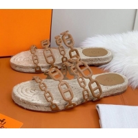 Top Design Hermes "Chaine d'Ancre" Espadrille Slide Sandals 022581 Brown 2021