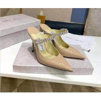 Jimmy Choo Ballet Pink Patent Leather Mules With Crystal Strap JC21045 Nude 2021