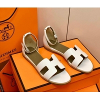 Unique Style Hermes Santorini Sandal in Smooth Swift Calfskin 331081 White